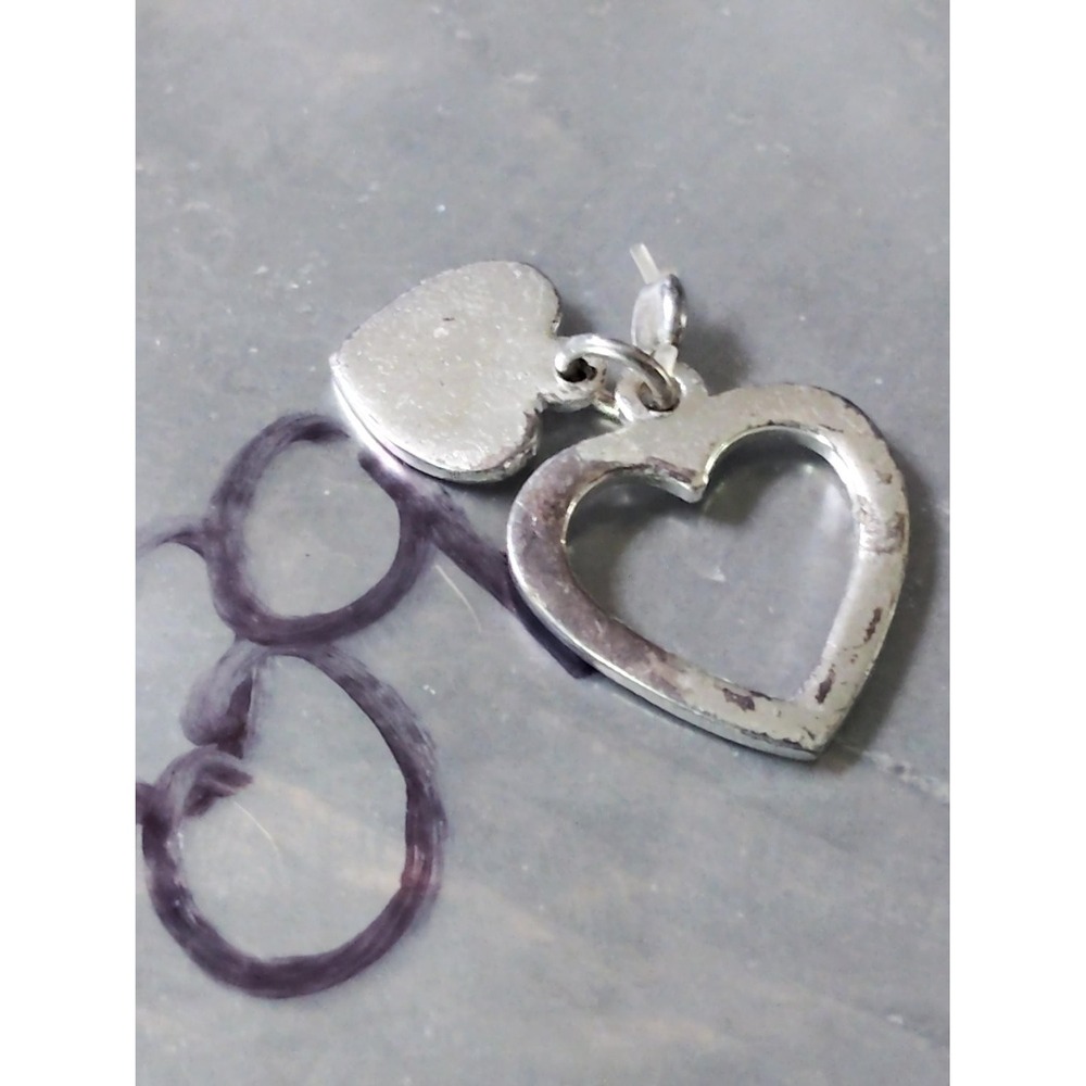 925 Sterling Silver Double Heart Pendant Dangle Charm MX Open Cutout vintage